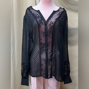 Ann Taylor Black Lace Polka Dot Blouse